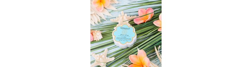 Petite éponge fleur infusée de gel douche herbes de plage - Spongellé®