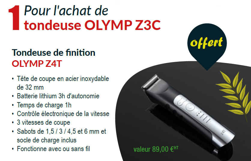 Pour l'achat de cette tondeuse OLYMP Z3C, Tondeuse de finition OLYMP Z4T offerte d'une valeur de 89€ht.